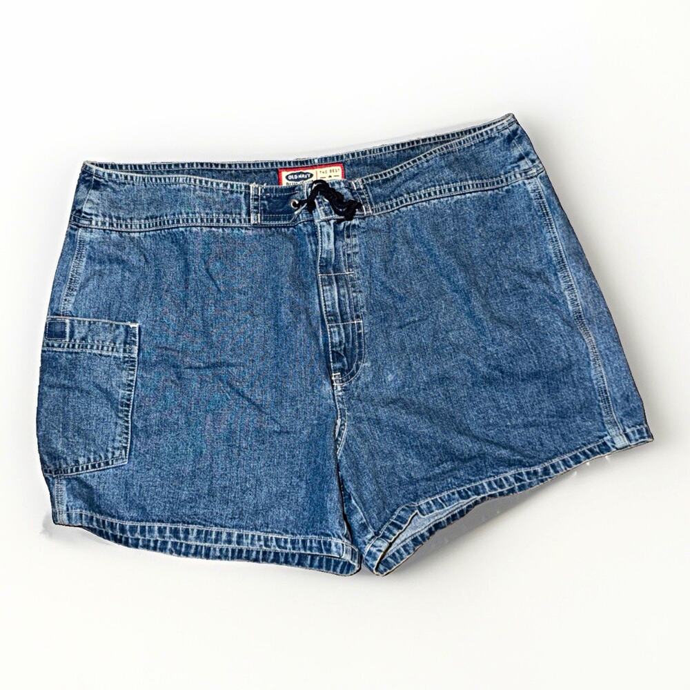 Y2K Old Navy Blue Jeans Women’s 16 Denim Shorts Drawstring Pockets Mid Rise 4"